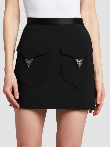 Versace Women's La Vacanza Hardware-Embellished Wool Miniskirt - Black - Size 12 | Thumbnail 3 Versace Women's La Vacanza Hardware-Embellished Wool Miniskirt - Black - Size 12 | Thumbnail 3