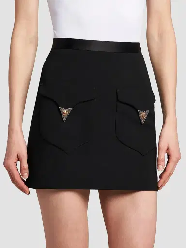 Versace Women's La Vacanza Hardware-Embellished Wool Miniskirt - Black - Size 12 | Thumbnail 4 Versace Women's La Vacanza Hardware-Embellished Wool Miniskirt - Black - Size 12 | Thumbnail 4