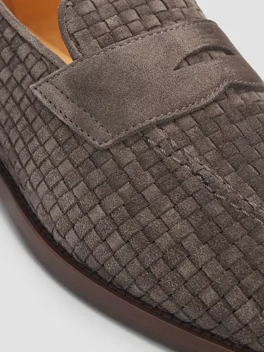 Brunello Cucinelli Men's Woven Suede Penny Loafers | Thumbnail 3 Brunello Cucinelli Men's Woven Suede Penny Loafers | Thumbnail 3