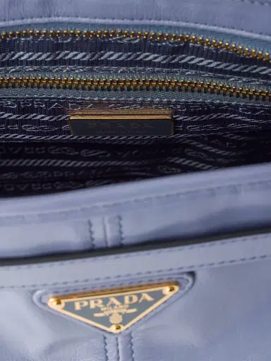 Prada Women's Bonnie Large Leather Top Handle Bag - Blue Gold | Thumbnail 4 Prada Women's Bonnie Large Leather Top Handle Bag - Blue Gold | Thumbnail 4