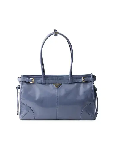 Prada Women's Bonnie Large Leather Top Handle Bag - Blue Gold | Thumbnail 1 Prada Women's Bonnie Large Leather Top Handle Bag - Blue Gold | Thumbnail 1
