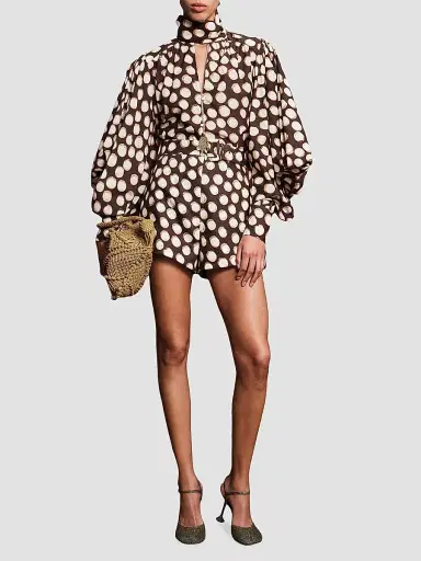 ALÉMAIS Women's Paula Polka Dot Linen Corset-Style Shorts - Chocolate - Size 12 | Thumbnail 2 ALÉMAIS Women's Paula Polka Dot Linen Corset-Style Shorts - Chocolate - Size 12 | Thumbnail 2
