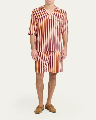 Valentino Garavani Men's Striped Toweling Camp Shirt | Thumbnail 2 Valentino Garavani Men's Striped Toweling Camp Shirt | Thumbnail 2