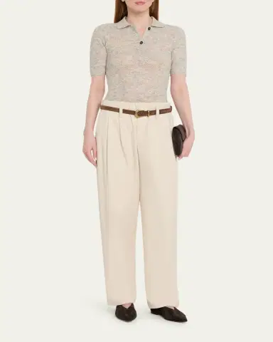 Brunello Cucinelli Lace-Effect Polo Short-Sleeve Sweater | Thumbnail 2 Brunello Cucinelli Lace-Effect Polo Short-Sleeve Sweater | Thumbnail 2