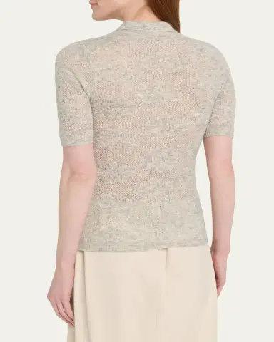 Brunello Cucinelli Lace-Effect Polo Short-Sleeve Sweater | Thumbnail 3 Brunello Cucinelli Lace-Effect Polo Short-Sleeve Sweater | Thumbnail 3