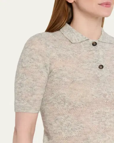 Brunello Cucinelli Lace-Effect Polo Short-Sleeve Sweater | Thumbnail 5 Brunello Cucinelli Lace-Effect Polo Short-Sleeve Sweater | Thumbnail 5
