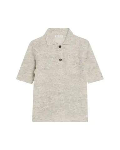 Brunello Cucinelli Lace-Effect Polo Short-Sleeve Sweater | Thumbnail 1 Brunello Cucinelli Lace-Effect Polo Short-Sleeve Sweater | Thumbnail 1