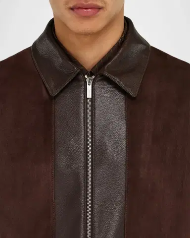 Ferragamo Men's Deerskin Leather and Suede Blouson | Thumbnail 4 Ferragamo Men's Deerskin Leather and Suede Blouson | Thumbnail 4