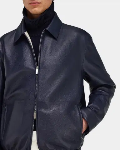 Ferragamo Men's Deerskin Leather Bomber Jacket | Thumbnail 6 Ferragamo Men's Deerskin Leather Bomber Jacket | Thumbnail 6