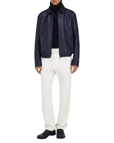 Ferragamo Men's Deerskin Leather Bomber Jacket | Thumbnail 1 Ferragamo Men's Deerskin Leather Bomber Jacket | Thumbnail 1