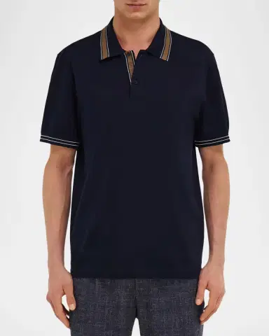 Ferragamo Men's Logo-Placket Pique Polo Shirt | Thumbnail 3 Ferragamo Men's Logo-Placket Pique Polo Shirt | Thumbnail 3