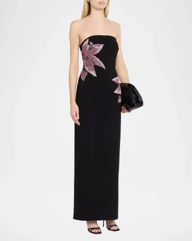 Aidan Mattox Strapless Floral Beaded Column Gown | Thumbnail 4 Aidan Mattox Strapless Floral Beaded Column Gown | Thumbnail 4