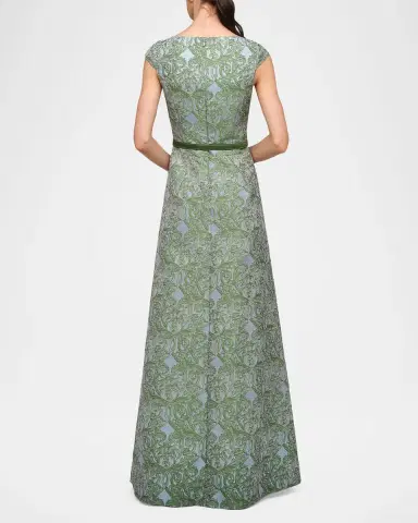Kay Unger New York Constance Pleated Ombre Damask Jacquard Gown | Thumbnail 3 Kay Unger New York Constance Pleated Ombre Damask Jacquard Gown | Thumbnail 3