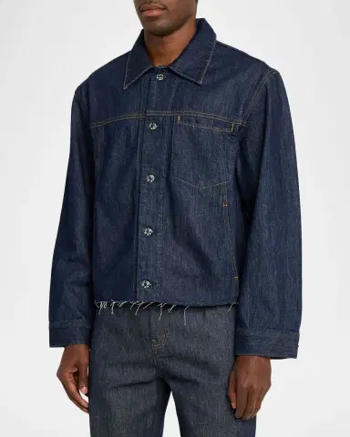 Helmut Lang Men's Brooklyn Denim Cropped Trucker Jacket | Thumbnail 4 Helmut Lang Men's Brooklyn Denim Cropped Trucker Jacket | Thumbnail 4
