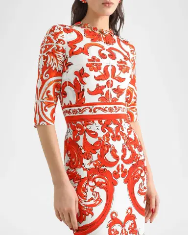 Dolce & Gabbana Majolica-Print Charmeuse Midi Dress | Thumbnail 3 Dolce & Gabbana Majolica-Print Charmeuse Midi Dress | Thumbnail 3