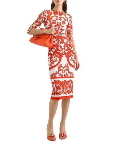 Dolce & Gabbana Majolica-Print Charmeuse Midi Dress | Thumbnail 1 Dolce & Gabbana Majolica-Print Charmeuse Midi Dress | Thumbnail 1