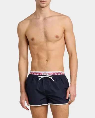 Versace Men's Golfo Greca Double-Waistband Swim Shorts | Thumbnail 3 Versace Men's Golfo Greca Double-Waistband Swim Shorts | Thumbnail 3