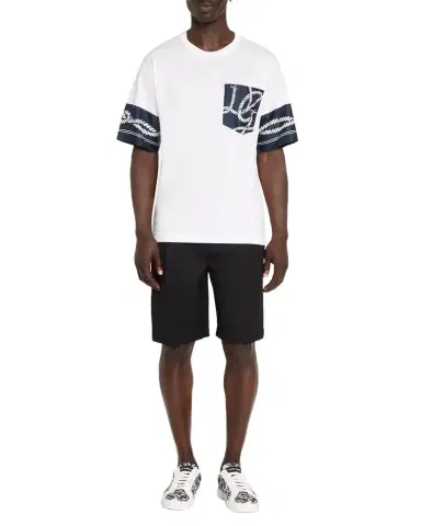 Dolce & Gabbana Men's Cotton T-Shirt with Silk Marina-Trim | Thumbnail 1 Dolce & Gabbana Men's Cotton T-Shirt with Silk Marina-Trim | Thumbnail 1