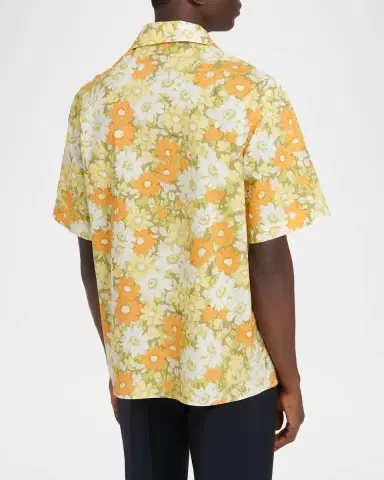 Valentino Garavani Men's Cotton Floral Pocket Camp Shirt | Thumbnail 2 Valentino Garavani Men's Cotton Floral Pocket Camp Shirt | Thumbnail 2