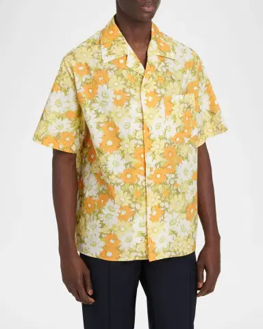 Valentino Garavani Men's Cotton Floral Pocket Camp Shirt | Thumbnail 3 Valentino Garavani Men's Cotton Floral Pocket Camp Shirt | Thumbnail 3