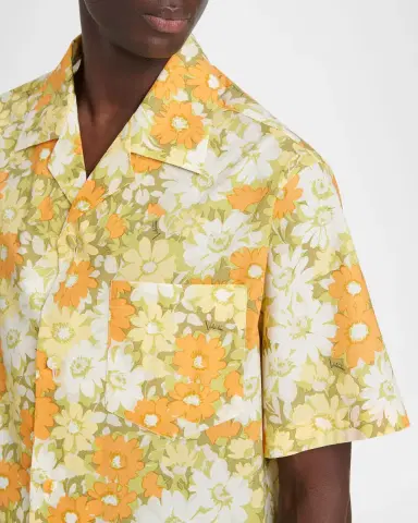 Valentino Garavani Men's Cotton Floral Pocket Camp Shirt | Thumbnail 4 Valentino Garavani Men's Cotton Floral Pocket Camp Shirt | Thumbnail 4