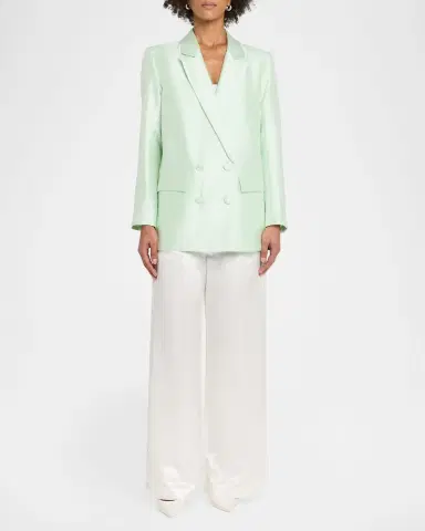 CYNTHIA ROWLEY Double-Breasted Silk-Wool Jacket | Thumbnail 2 CYNTHIA ROWLEY Double-Breasted Silk-Wool Jacket | Thumbnail 2