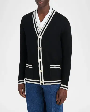 Valentino Garavani Men's Wool Knit Cardigan with Micro-VLogo | Thumbnail 3 Valentino Garavani Men's Wool Knit Cardigan with Micro-VLogo | Thumbnail 3