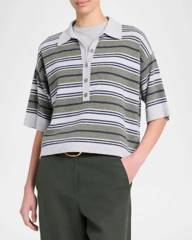 TWP Striped Short-Sleeve Polo Sweater | Thumbnail 3 TWP Striped Short-Sleeve Polo Sweater | Thumbnail 3