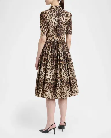 Dolce & Gabbana Short-Sleeve Leopard Cotton Poplin Pleated Midi Shirtdress | Thumbnail 2 Dolce & Gabbana Short-Sleeve Leopard Cotton Poplin Pleated Midi Shirtdress | Thumbnail 2