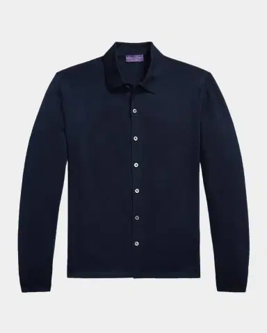 Ralph Lauren Purple Label Men's Cotton Knit Button-Down Shirt | Thumbnail 2 Ralph Lauren Purple Label Men's Cotton Knit Button-Down Shirt | Thumbnail 2