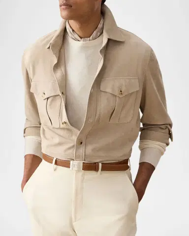 Ralph Lauren Purple Label Men's Suede Flap-Pocket Overshirt | Thumbnail 4 Ralph Lauren Purple Label Men's Suede Flap-Pocket Overshirt | Thumbnail 4