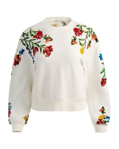 Alice + Olivia Russell Embroidered Crewneck Sweatshirt | Thumbnail 1 Alice + Olivia Russell Embroidered Crewneck Sweatshirt | Thumbnail 1
