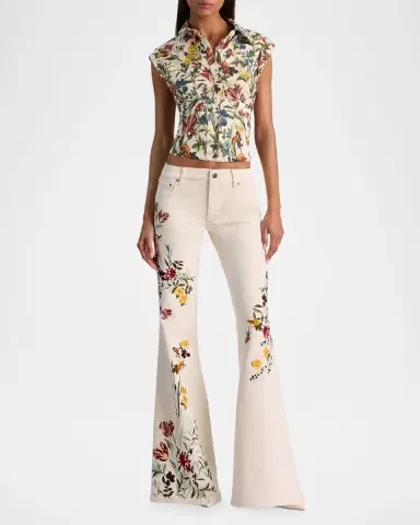 Alice + Olivia Emryn Floral Ultra Low-Rise Flare Jeans | Thumbnail 2 Alice + Olivia Emryn Floral Ultra Low-Rise Flare Jeans | Thumbnail 2