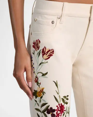 Alice + Olivia Emryn Floral Ultra Low-Rise Flare Jeans | Thumbnail 5 Alice + Olivia Emryn Floral Ultra Low-Rise Flare Jeans | Thumbnail 5
