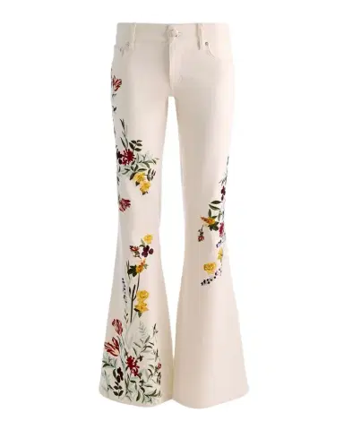 Alice + Olivia Emryn Floral Ultra Low-Rise Flare Jeans | Thumbnail 1 Alice + Olivia Emryn Floral Ultra Low-Rise Flare Jeans | Thumbnail 1