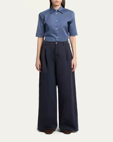 Jil Sander Pleated Cotton Wide-Leg Trousers | Thumbnail 2 Jil Sander Pleated Cotton Wide-Leg Trousers | Thumbnail 2
