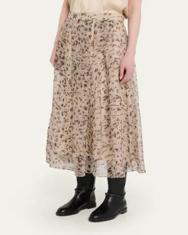 Brunello Cucinelli Printed Silk A-Line Midi Skirt | Thumbnail 4 Brunello Cucinelli Printed Silk A-Line Midi Skirt | Thumbnail 4