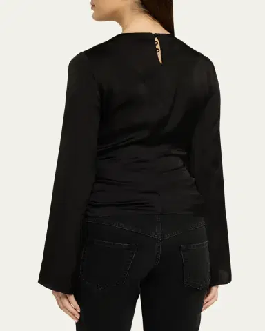 Isabel Marant Neame Draped Satin Flare-Sleeve Top | Thumbnail 3 Isabel Marant Neame Draped Satin Flare-Sleeve Top | Thumbnail 3