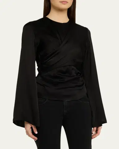 Isabel Marant Neame Draped Satin Flare-Sleeve Top | Thumbnail 4 Isabel Marant Neame Draped Satin Flare-Sleeve Top | Thumbnail 4