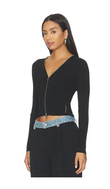Alexander Wang Long Sleeve Pointelle Cardigan Zip Up | Thumbnail 2 Alexander Wang Long Sleeve Pointelle Cardigan Zip Up | Thumbnail 2
