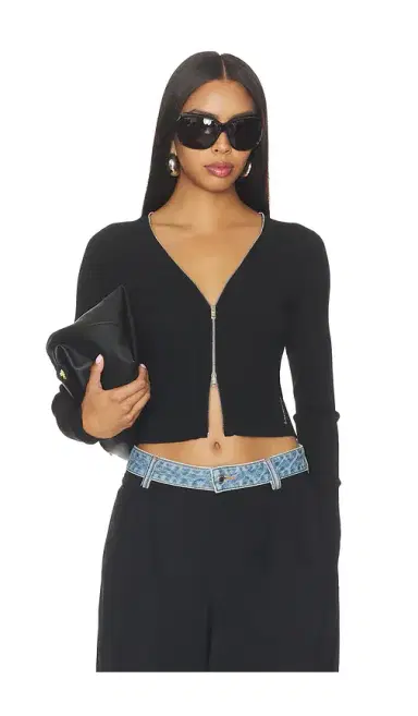 Alexander Wang Long Sleeve Pointelle Cardigan Zip Up | Thumbnail 1 Alexander Wang Long Sleeve Pointelle Cardigan Zip Up | Thumbnail 1