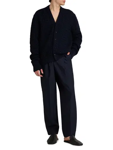 Bottega Veneta Men's Intrecciato Wool Cardigan - Midnight Blue | Thumbnail 2 Bottega Veneta Men's Intrecciato Wool Cardigan - Midnight Blue | Thumbnail 2