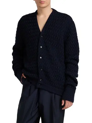 Bottega Veneta Men's Intrecciato Wool Cardigan - Midnight Blue | Thumbnail 3 Bottega Veneta Men's Intrecciato Wool Cardigan - Midnight Blue | Thumbnail 3
