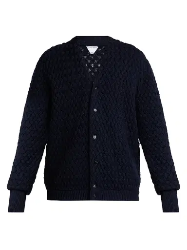 Bottega Veneta Men's Intrecciato Wool Cardigan - Midnight Blue | Thumbnail 1 Bottega Veneta Men's Intrecciato Wool Cardigan - Midnight Blue | Thumbnail 1