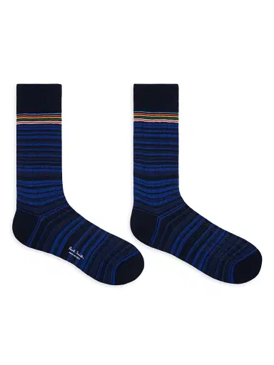 Paul Smith Men's 2-Pack Maury Signature Shadow Stripe Socks - Navy Black | Thumbnail 2 Paul Smith Men's 2-Pack Maury Signature Shadow Stripe Socks - Navy Black | Thumbnail 2