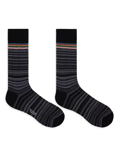 Paul Smith Men's 2-Pack Maury Signature Shadow Stripe Socks - Navy Black | Thumbnail 5 Paul Smith Men's 2-Pack Maury Signature Shadow Stripe Socks - Navy Black | Thumbnail 5