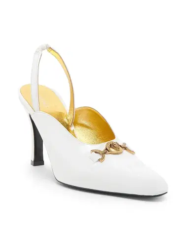 Versace Women's 90MM Medusa-Detail Leather Slingback Pumps - White Gold | Thumbnail 2 Versace Women's 90MM Medusa-Detail Leather Slingback Pumps - White Gold | Thumbnail 2