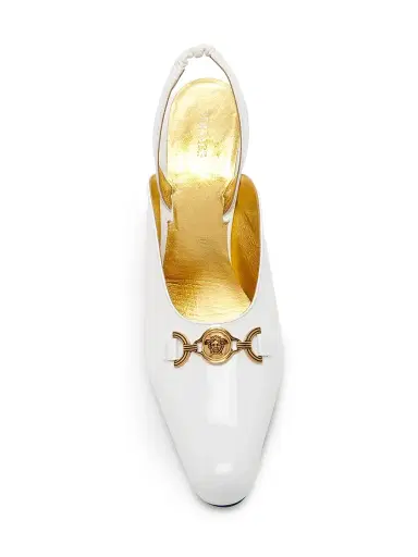Versace Women's 90MM Medusa-Detail Leather Slingback Pumps - White Gold | Thumbnail 4 Versace Women's 90MM Medusa-Detail Leather Slingback Pumps - White Gold | Thumbnail 4