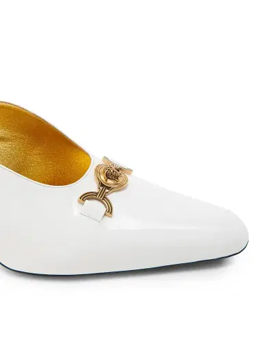Versace Women's 90MM Medusa-Detail Leather Slingback Pumps - White Gold | Thumbnail 5 Versace Women's 90MM Medusa-Detail Leather Slingback Pumps - White Gold | Thumbnail 5