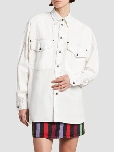 Versace Women's La Vacanza Cotton Poplin Utility Shirt - White | Thumbnail 3 Versace Women's La Vacanza Cotton Poplin Utility Shirt - White | Thumbnail 3